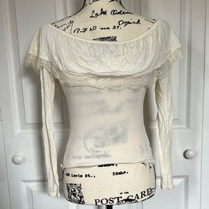 Elegant Cream Lace Trim Women's Top